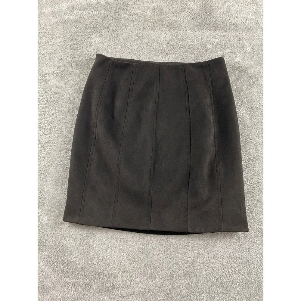 Free People Black Faux Suede Ruched Mini Skirt‎ Side Slit Size 2 OB1003429